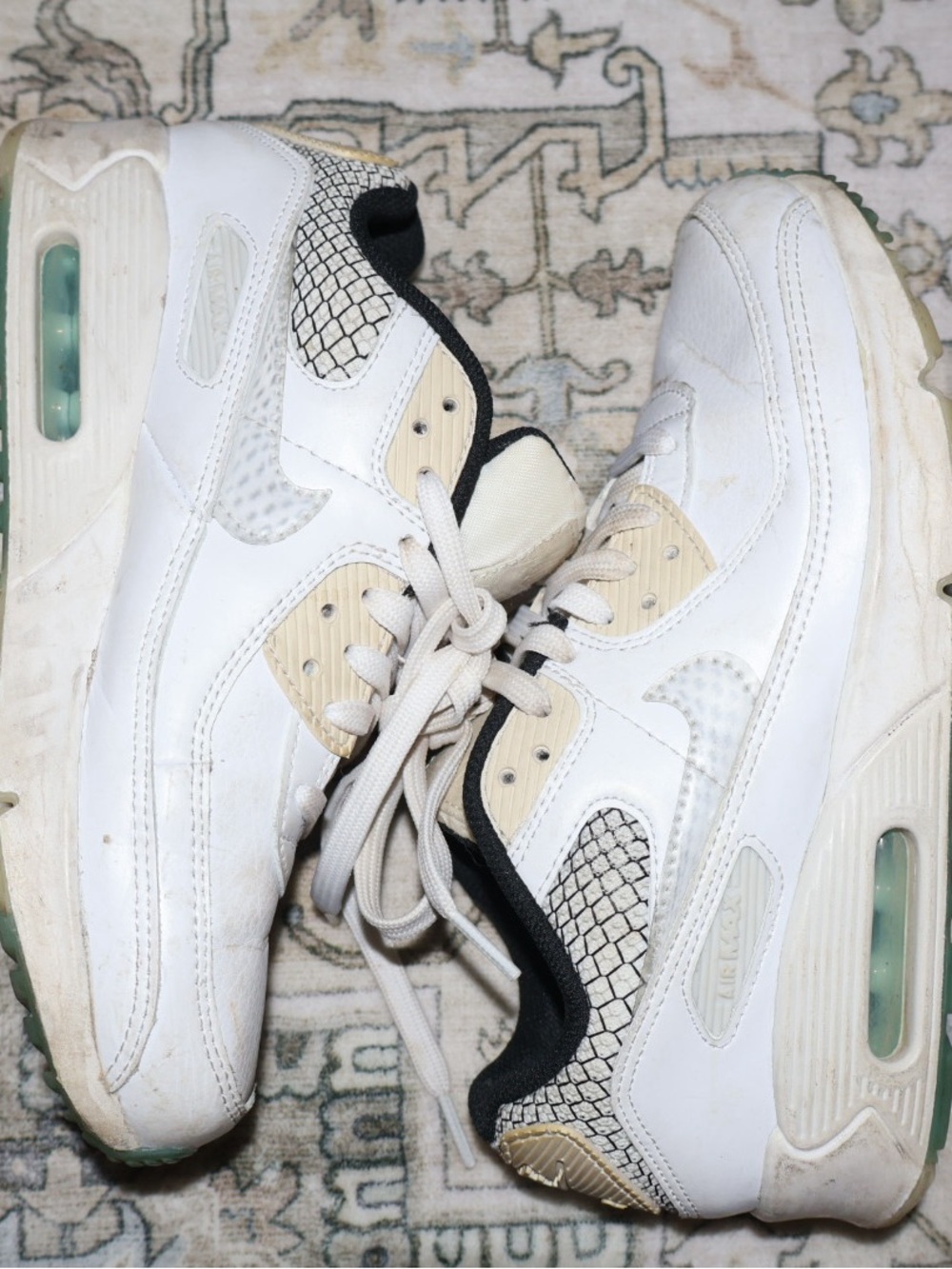 Nike Women's White and Beige Sneakers with Black Accents